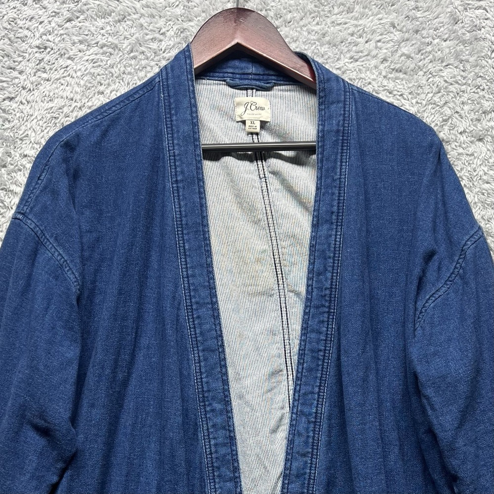 J Crew Drapey Indigo Jacket Womens XL Blue Pockets Cotton Casual - Picture 2 of 14